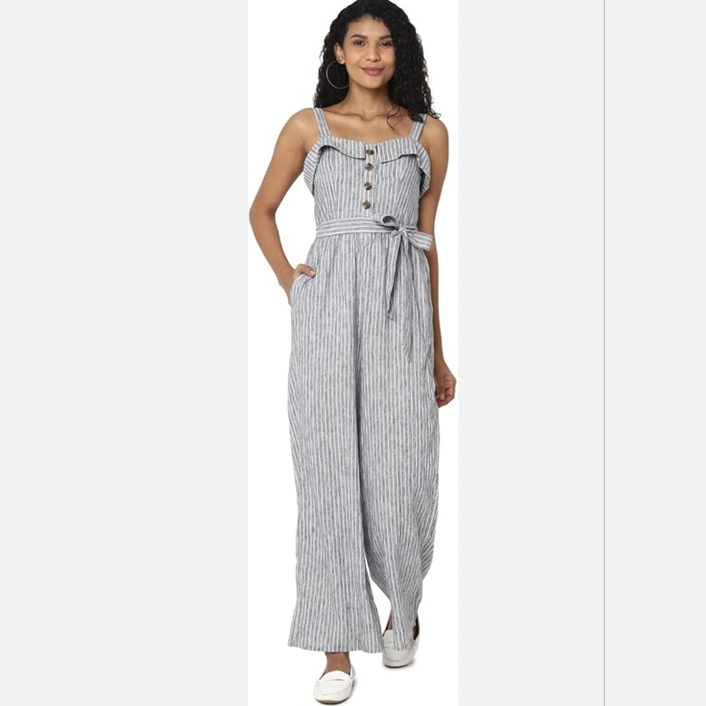 American Eagle Wide Leg Striped Jumpsuit Size 4